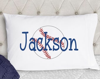 Personalized Boys Pillowcase - Standard Size Baseball Pillow Case - Blue and Red - Kids Pillowcase - Pillow Cases