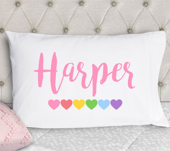 Personalized Pillowcase Rainbow Pastel Hearts Girls Pillowcase Kids Pillow Cases Kids Pillowcase Standard Size Pillow Case Etsy