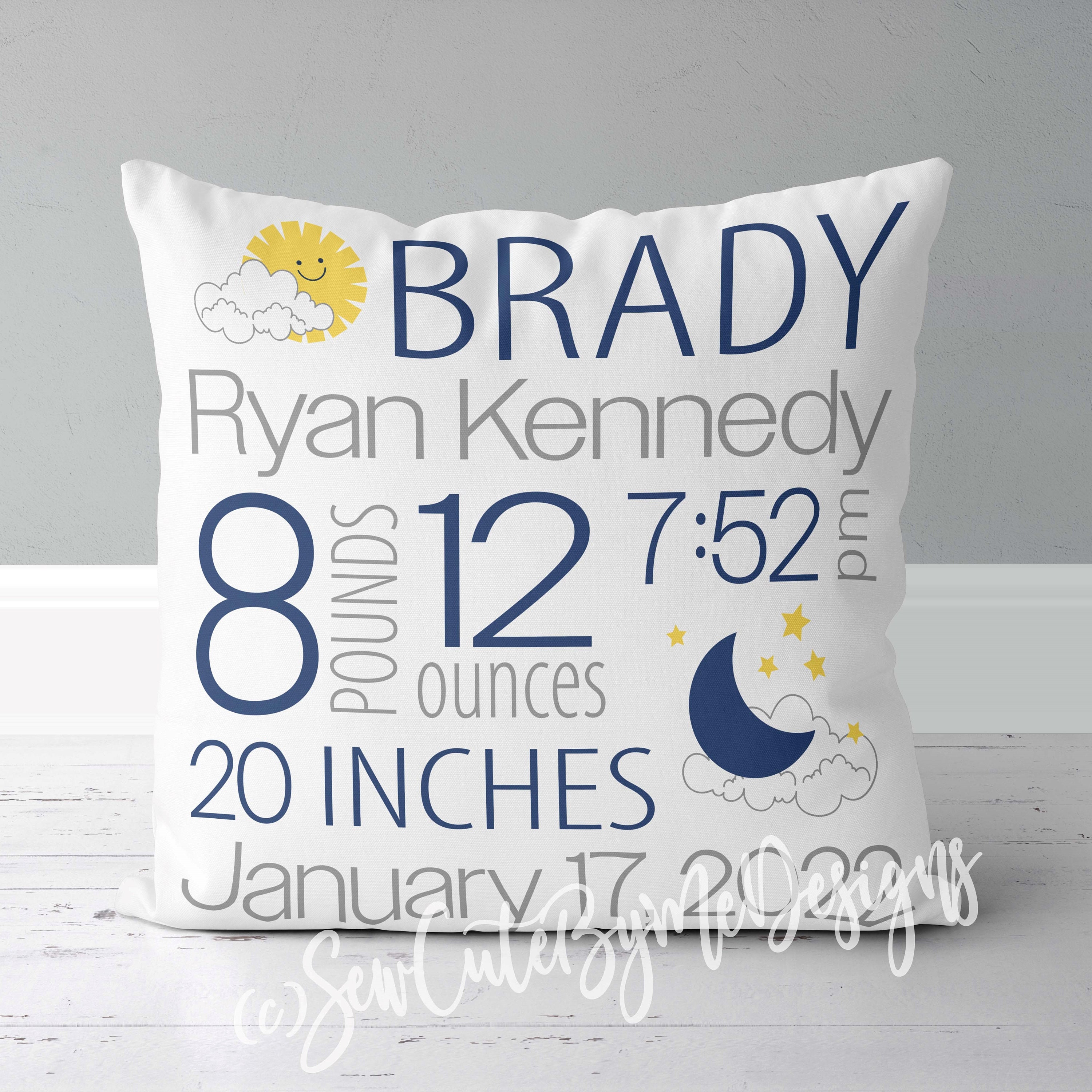 Birth Announcement Pillow for Baby Boys Baseball Sports Nursery Includes Personalized Pillowcase and Pillow Insert 14x14 or 16x16 