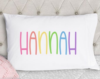 Personalized Pillowcase - Rainbow Pastel Girls Pillowcase - Kids Pillow Cases - Kids Pillowcase - Standard Size Pillow Case