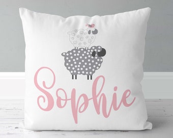 Girls Personalized Gift - 16 x 16 Cotton Pillow - Sheep - Includes Pillow Cover AND Pillow Insert