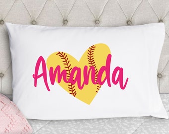 Personalized Pillowcase - Softball - Standard Size Pillow Cases - Kids Pillowcase