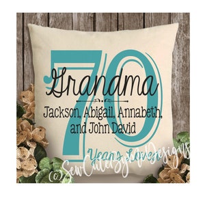 Personalized Grandkids Pillow: Grandma Birthday Gift, Natural Cotton