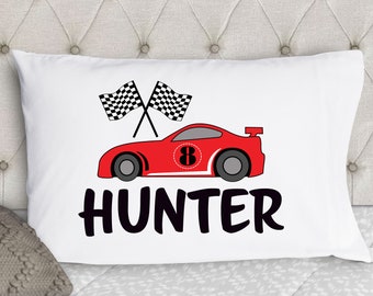 Personalized Racecar Pillowcase: Boys Standard Size Pillow Case