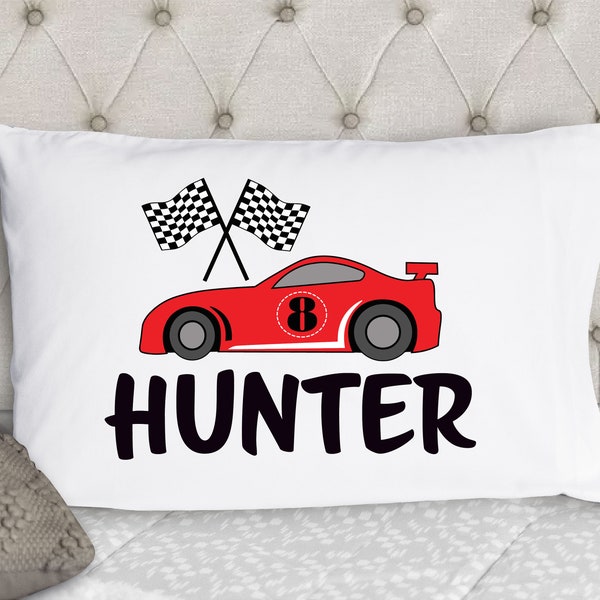 Personalized Boys Pillowcase - Red Racecar Pillowcase - Kids Pillow Case - Standard Size Pillowcase