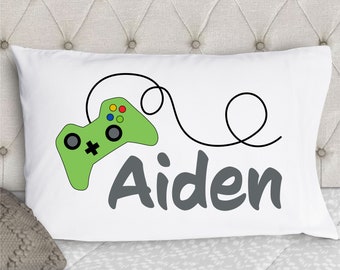 Personalized Boys Pillowcase - Video Game Pillow Case - GREEN - Kids Pillowcase - Gamer Video Game Controller Pillow Case