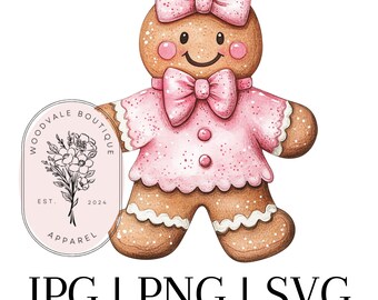 Christmas feminine coquette girly Gingerbread PNG JPEG SVG Download Printable Transparent Background