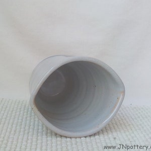 Small Ceramic Vase Flare Shape Oval Rim Stoneware Spoon Jar Gift Item Gray Tan Celadon with Blue Swoosh Design Ready to Ship v724 image 5