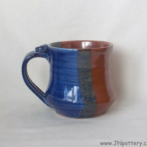 Ceramic Mug Stoneware Coffee Cup Handmade Pottery Medium Size Cup Gift Item Ready to Ship Thumb Rest Iron Red Cobalt Blue m355 image 1