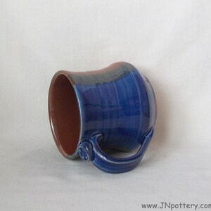 Ceramic Mug Stoneware Coffee Cup Handmade Pottery Medium Size Cup Gift Item Ready to Ship Thumb Rest Iron Red Cobalt Blue m355 image 5