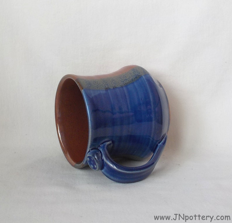 Ceramic Mug Stoneware Coffee Cup Handmade Pottery Medium Size Cup Gift Item Ready to Ship Thumb Rest Iron Red Cobalt Blue m355 image 5