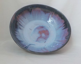 Ceramic Bowl Medium Stoneware Salad Server Centerpiece Fruit Bowl Gloss Black Exterior Purple Blue In Mother's Day Gift  Ready to Ship b500