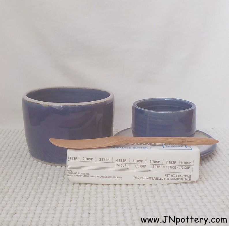 Stoneware Butter Keeper Wheel Thrown Ceramic French Style Crock Handmade Butter Dish Store and Serve Ready to Ship Rich Cobalt Blue s815 image 2