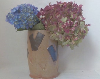 Ceramic Utensil Crock  Stoneware Wine Bottle Holder  Cylinder Vase  Ready to Ship  Housewarming Gift Shino Tan with Black Slip  v703