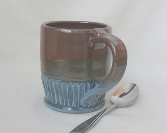 Ceramic  Mug  Stoneware Coffee Cup  Tea Cocoa Cup  Handmade Pottery  Mom Dad Grad Gift  Ready to Ship  Iron Red Brown / Denim Blue m389