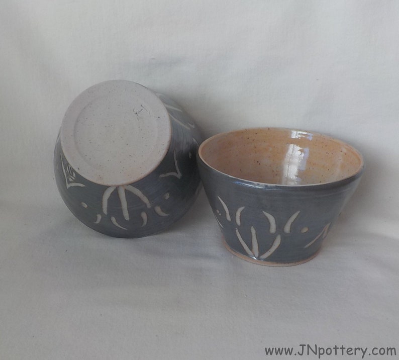 Ceramic Prep Bowl Stoneware Dip Bowl Handmade Ice Cream Dish Kitchen Essential Ready to Ship Hostess Gift Pewter Tone and Ecru b440 image 10