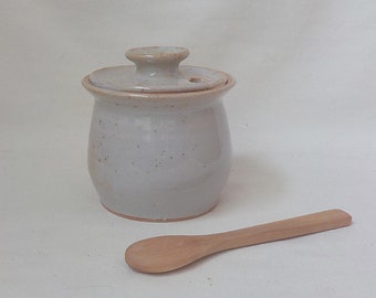 Ceramic Sugar Bowl  Stoneware Lidded Condiment Keeper  Handmade Pottery  Store and Serve  Jam Keeper  Ready to Ship Shino Tan / Gray  s787