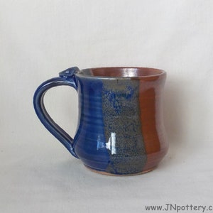 Ceramic Mug Stoneware Coffee Cup Handmade Pottery Medium Size Cup Gift Item Ready to Ship Thumb Rest Iron Red Cobalt Blue m355 image 3