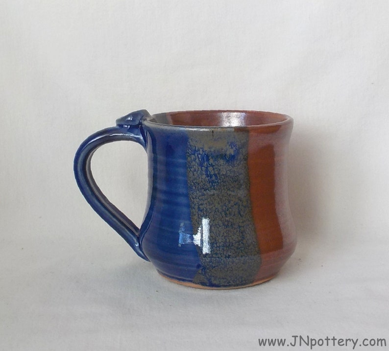 Ceramic Mug Stoneware Coffee Cup Handmade Pottery Medium Size Cup Gift Item Ready to Ship Thumb Rest Iron Red Cobalt Blue m355 image 3