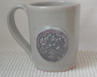 Ceramic Coffee Mug  Stoneware Drinking Cup  Mom Dad Gift  11 Ounce Size  Handmade Pottery  Gray Celadon Blue Snowflake Ready to Ship m398