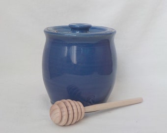 Stoneware Honey Jar  Ceramic Condiment Keeper / Server  Handmade Lidded Jam Jar  Store and Serve  Ready to Ship  Rich Cobalt Blue  s775
