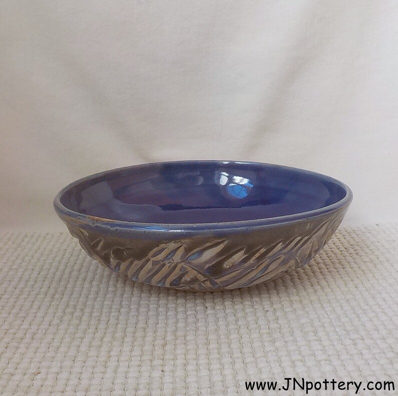 Ceramic Bowl Soup Bowl Carved Salad Dish Food Prep Handmade Serving Dish Anytime Gift Ready to Ship Blue Rutile and Cobalt Blue b524 image 1