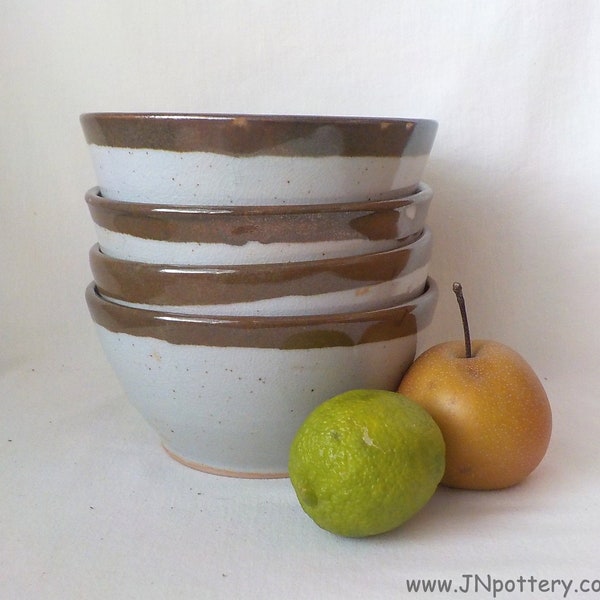 Ceramic Bowl  ONE Medium Stoneware Soup Bowl  Handmade Pottery Salad Dish  Ramen Bowl  Prep Bowl Gray and Tan Brown Rim  Ready to Ship  b455