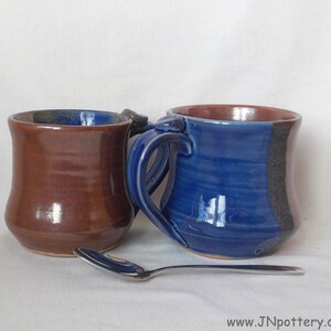 Ceramic Mug Stoneware Coffee Cup Handmade Pottery Medium Size Cup Gift Item Ready to Ship Thumb Rest Iron Red Cobalt Blue m355 image 7