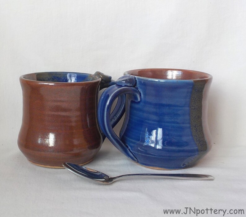 Ceramic Mug Stoneware Coffee Cup Handmade Pottery Medium Size Cup Gift Item Ready to Ship Thumb Rest Iron Red Cobalt Blue m355 image 7