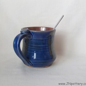 Ceramic Mug Stoneware Coffee Cup Handmade Pottery Medium Size Cup Gift Item Ready to Ship Thumb Rest Iron Red Cobalt Blue m355 image 4
