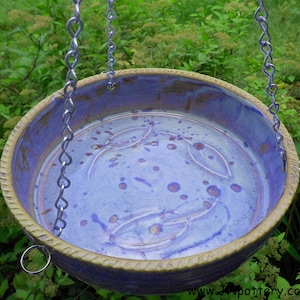 Stoneware Bird Bath  Hanging Ceramic Bowl  Handmade Pottery Garden Décor Bird Lover Gift  Speckled Seashell Blue  g208