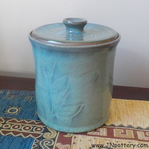 Lidded Canister  Handmade Ceramic Storage Jar  Stoneware Candy Container  Coffee or Tea Bag Canister  Ready to Ship  Aqua Blue Green v741