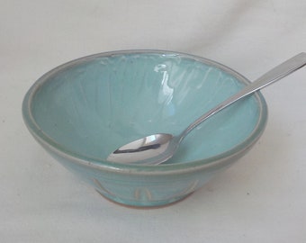 Ceramic Bowl Small Soup or Salad Server  Food Prep Carved Blue Green Condiment Bowl  Serving Dish  Housewarming Gift  Ready to Ship  b507