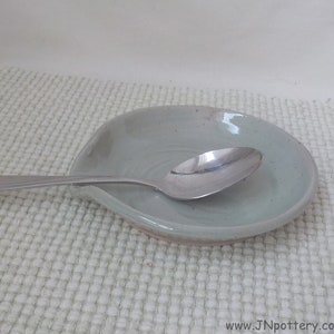 Ceramic Spoon Rest Trinket Dish Handmade Wine Coaster Soap Dish Stoneware Utensil Drip Plate Ready to Ship Gray Blue Celadon h677 image 3