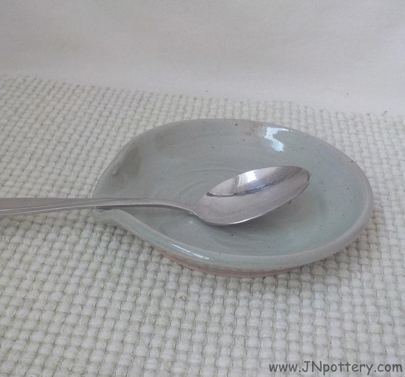 Ceramic Spoon Rest Trinket Dish Handmade Wine Coaster Soap Dish Stoneware Utensil Drip Plate Ready to Ship Gray Blue Celadon h677 image 3