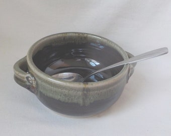 Ceramic Soup Crock  Handmade Stoneware Bake and Serve Dish  Chili / Dip Bowl  Rustic Kitchen  Ready to Ship  Tenmoku Brown Green Rim  b503