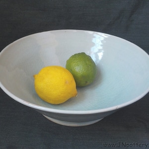 Stoneware Serving Bowl Ceramic Centerpiece Bowl Large Fruit Server Ready to Ship Pale Gray Green Celadon Housewarming Gift b494 image 3