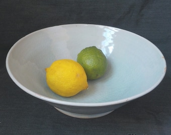Stoneware Serving Bowl  Ceramic Centerpiece Bowl  Large Fruit Server  Ready to Ship  Pale Gray Green Celadon  Housewarming Gift  b494