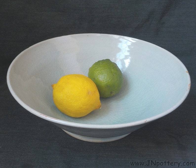 Stoneware Serving Bowl Ceramic Centerpiece Bowl Large Fruit Server Ready to Ship Pale Gray Green Celadon Housewarming Gift b494 image 3