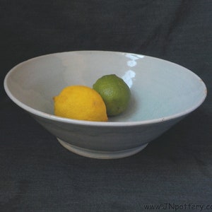 Stoneware Serving Bowl Ceramic Centerpiece Bowl Large Fruit Server Ready to Ship Pale Gray Green Celadon Housewarming Gift b494 image 1