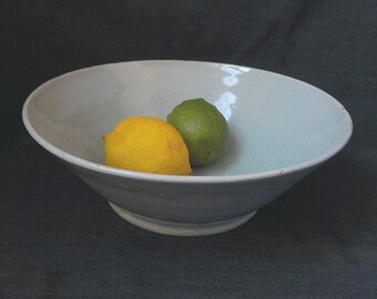 Stoneware Serving Bowl  Ceramic Centerpiece Bowl  Large Fruit Server  Ready to Ship  Pale Gray Green Celadon  Housewarming Gift  b494