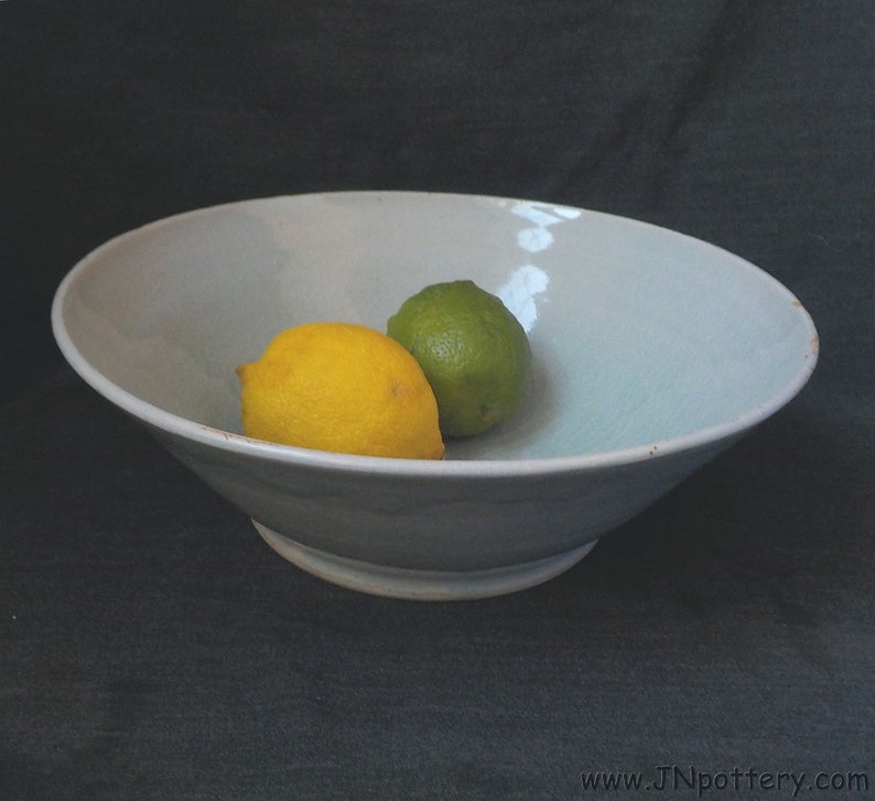 Stoneware Serving Bowl Ceramic Centerpiece Bowl Large Fruit Server Ready to Ship Pale Gray Green Celadon Housewarming Gift b494 image 1