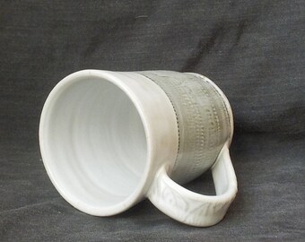 Ceramic Coffee Mug ONE Stoneware Drinking Cup Gift Item 14 Ounce Size  Handmade Pottery  Shades of Gray Satin Gloss Glaze Ready to Ship m387