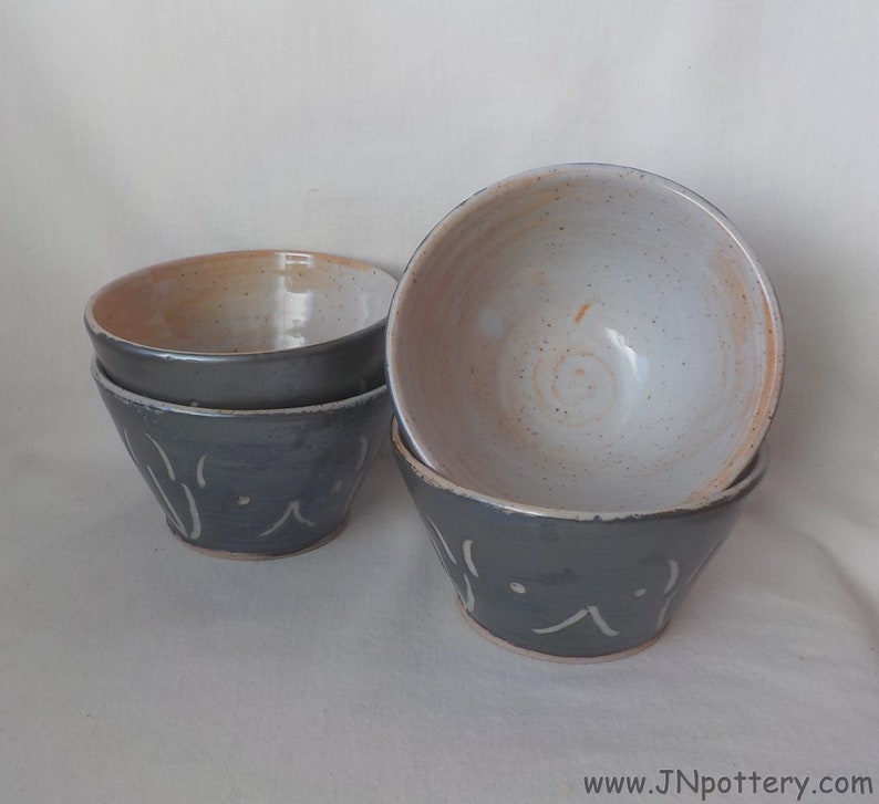 Ceramic Prep Bowl Stoneware Dip Bowl Handmade Ice Cream Dish Kitchen Essential Ready to Ship Hostess Gift Pewter Tone and Ecru b440 image 9