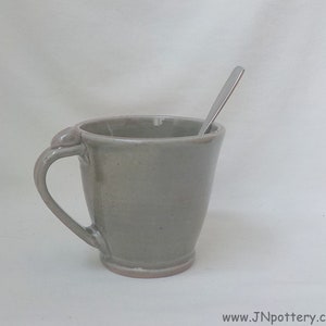 Ceramic Coffee Mug Handmade Stoneware Cup Thumb Rest Oribe Glaze Olive Green Hue Tea Mug Cocoa Cup Gift Item Ready to Ship m386 image 3