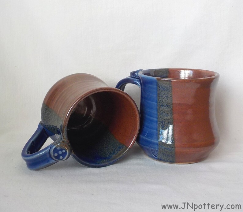 Ceramic Mug Stoneware Coffee Cup Handmade Pottery Medium Size Cup Gift Item Ready to Ship Thumb Rest Iron Red Cobalt Blue m355 image 8