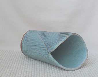 Ceramic Bud Vase  Stoneware Flower Holder  Slab Built Geometric Texture  Home Décor  Ready to Ship  Turquoise Blue and Brown Hints   v727