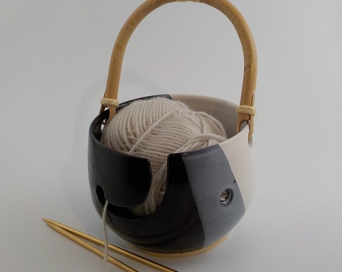Stoneware Yarn Bowl Knitting Caddy Skein Holder Handled Etsy