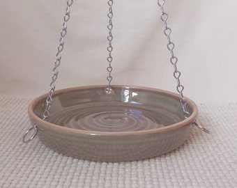 Hanging Ceramic Bird Bath Hanging Stoneware Bowl Indoor/Outdoor Handmade Yard Décor Gift Item Ready to Ship  Oribe Green with Red Hints g158