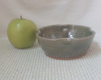 Ceramic Apple Baker  Handmade Stoneware Bake and Serve Dish Housewarming Gift  Ready to Ship  Dessert Dish  Oribe Green with Red Hints  s799